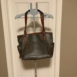 Gluci Women's Leather Bag / Tote / Large Purse Charcoal Grey with Brown Handles